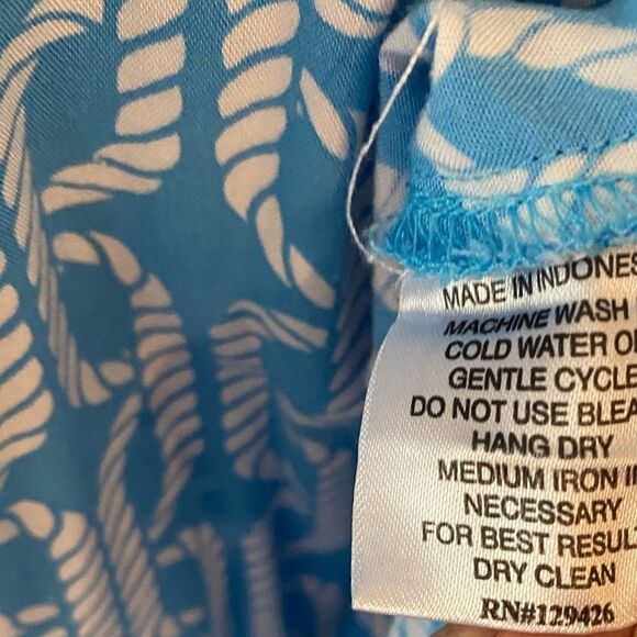 Escapada Sz M Blue & White Nautical Print Flowy Sleeve Summer Top - Picture 5 of 7